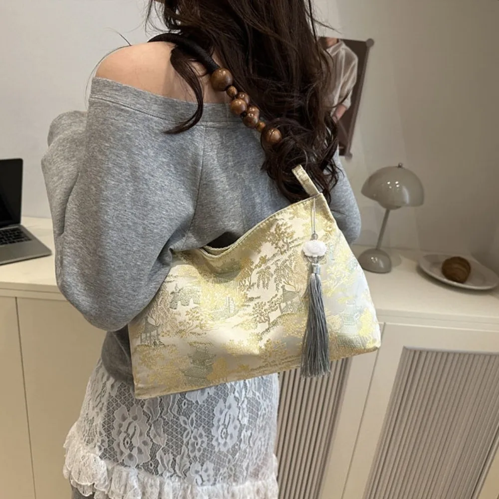 

Простая тканевая сумка в китайском стиле, квадратная сумочка-кошелек с кисточкой, вместительная сумка для чонсама, дорожная сумка