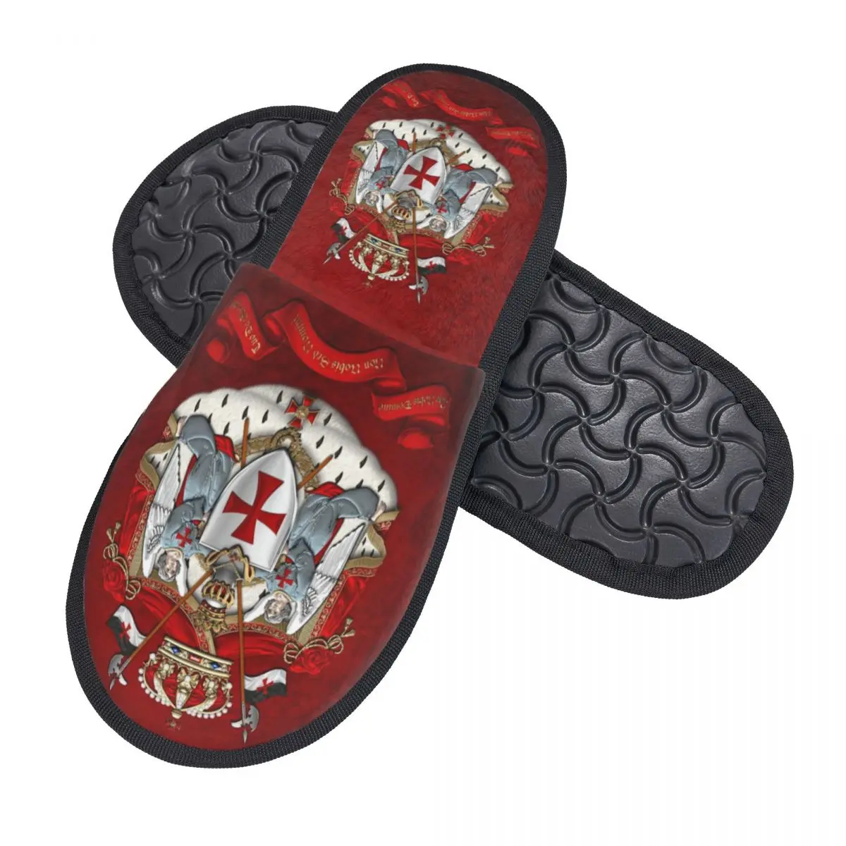 Custom Knights Templar Flag With Coat Of Arms Soft Memory Foam House Slippers Medieval Warrior Cross Cozy Warm Anti-Skid Slipper