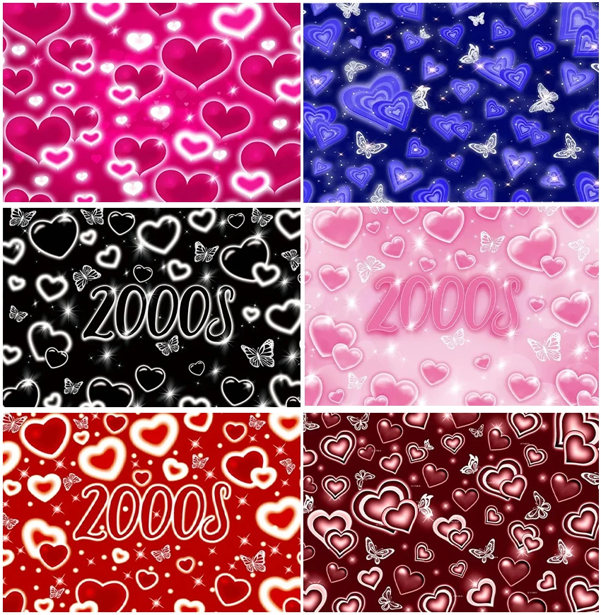 2000s Vintage Style Love Heart Backdrops Valentines Day Birthday Retro Glitter Shining Photo Studio Lover Portrait Backgrounds