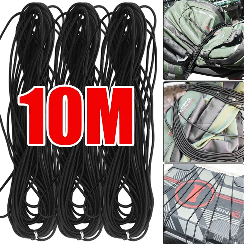 

Багажник на крышу автомобиля, банджи-шнур, мотоциклетный багаж, эластичный ремень, 10 м, амортизирующая веревка для брезента, каяк, каноэ, лодка, аксессуары, черный