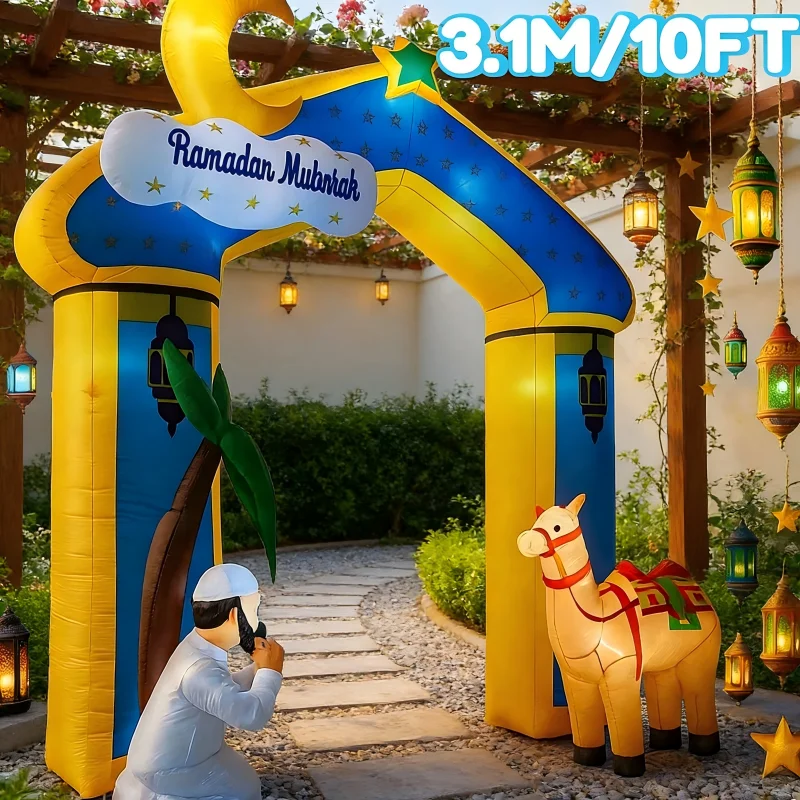 

10FT Ramadan Mubarak Arch Inflatable Decor Star Palm Tree Praying Figure Camel Islamic Supplies Ramadan Inflatable For Yard