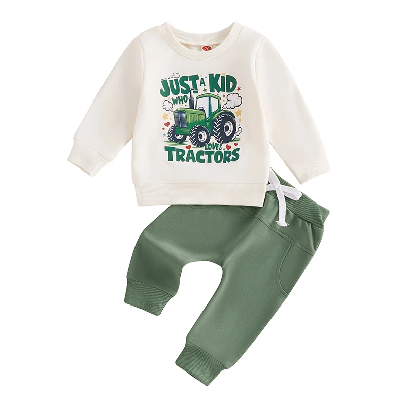 

Baby Boy Fall Outfits Long Sleeve Tractor Heart Print Tops Pants Set Toddler Casual Clothes