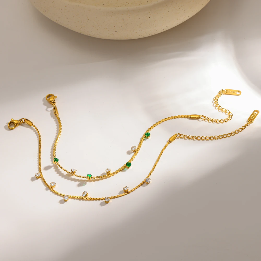 18K vergoldetes Edelstahl-Armband mit Zirkonia-Ketten, modischer, wasserdichter, schicker Schmuck – Detail 5