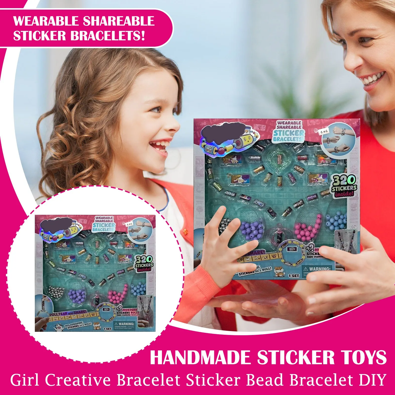Pegatinas de pulsera creativas para niñas, pulsera con cuentas, juguete de pegatinas hecho a mano, Kit de pegatinas de pulsera con cuentas DIY, joyería artesanal para niñas