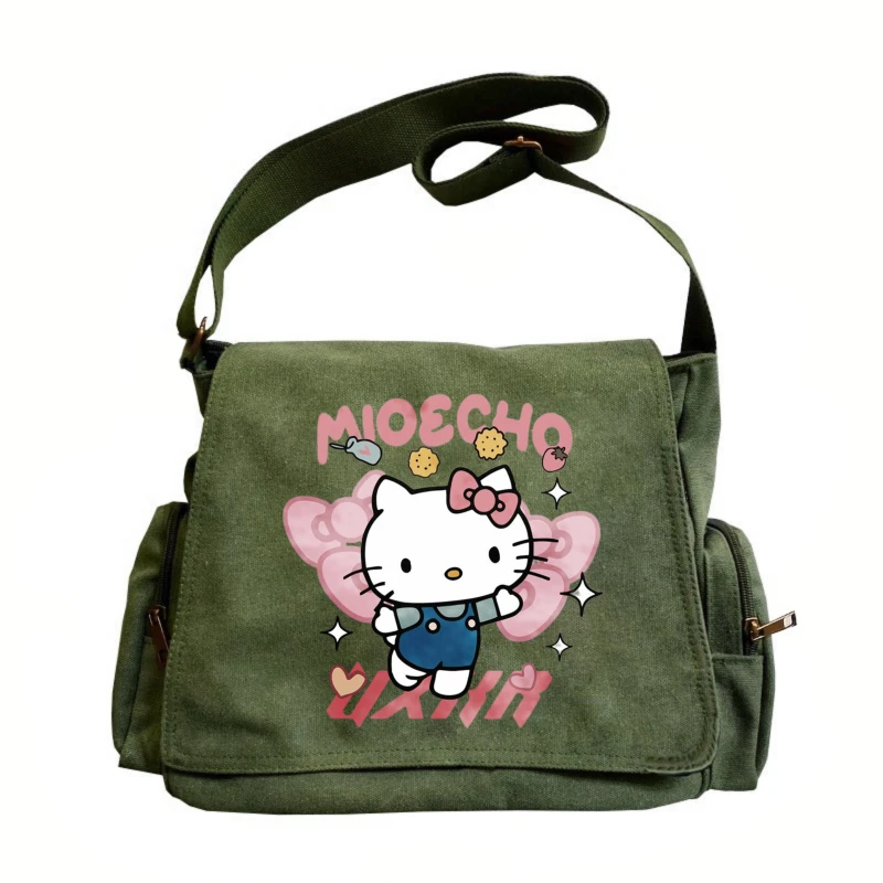 

Hello Kitty Cartoon Shoulder Bag Large Capacity Canvas Cute Hello Kitty Print Crossbody Messenger Bag For Women Travel