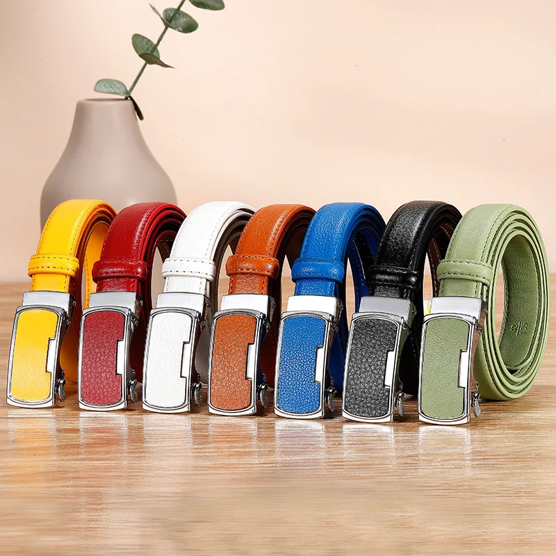 2.3cm Fashion New Leather Women's Belt Alloy Automatic Buckle Casual Solid Color Cowhide Belt for Women Multi-color Optional