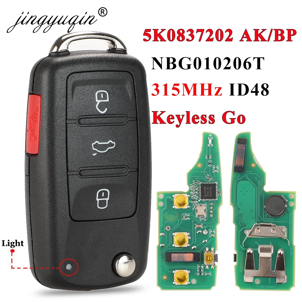 Jingyuqin-llave remota KeylessGo 5K0837202AK /BP, 315MHz, ID48, para Volkswagen, VW, Tiguan, Beetle, EOS, GOLF, JETTA, PASSAT, NBG010206T