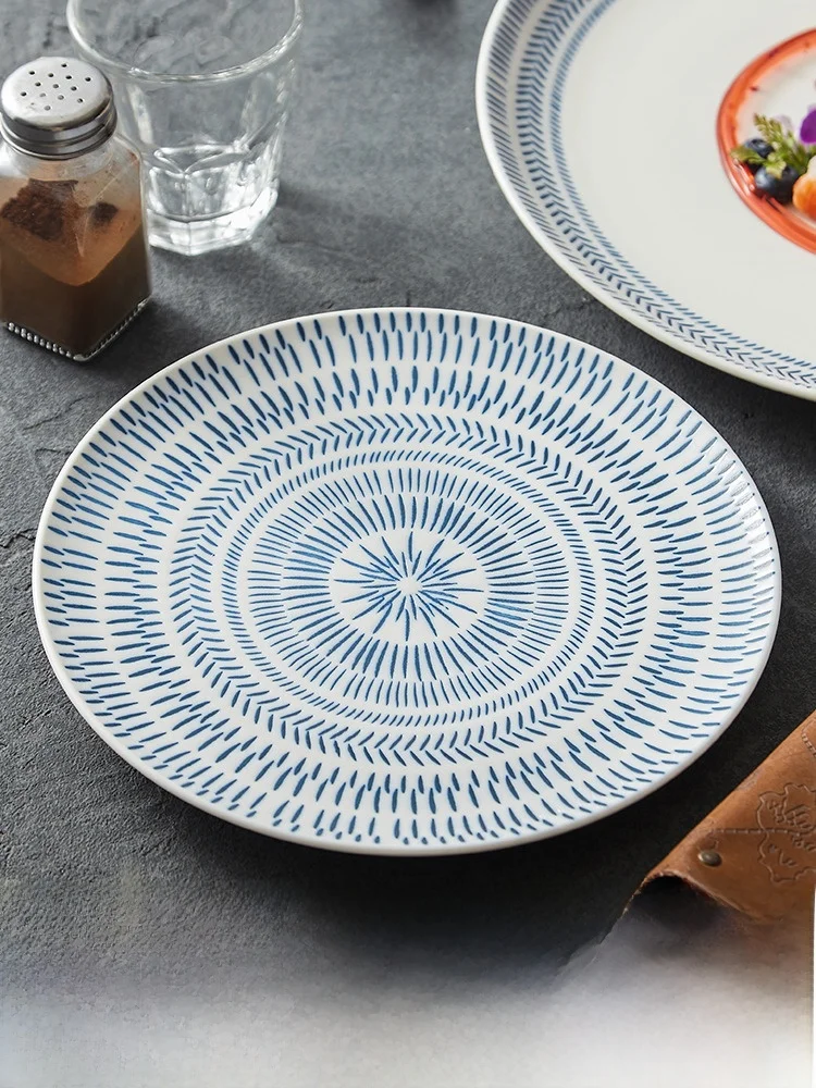 

8-дюймовая круглая обеденная тарелка Cerc с красивым принтом Chi, плоская тарелка для домашнего использования, тарелка для десертов, посуда для сервировки.