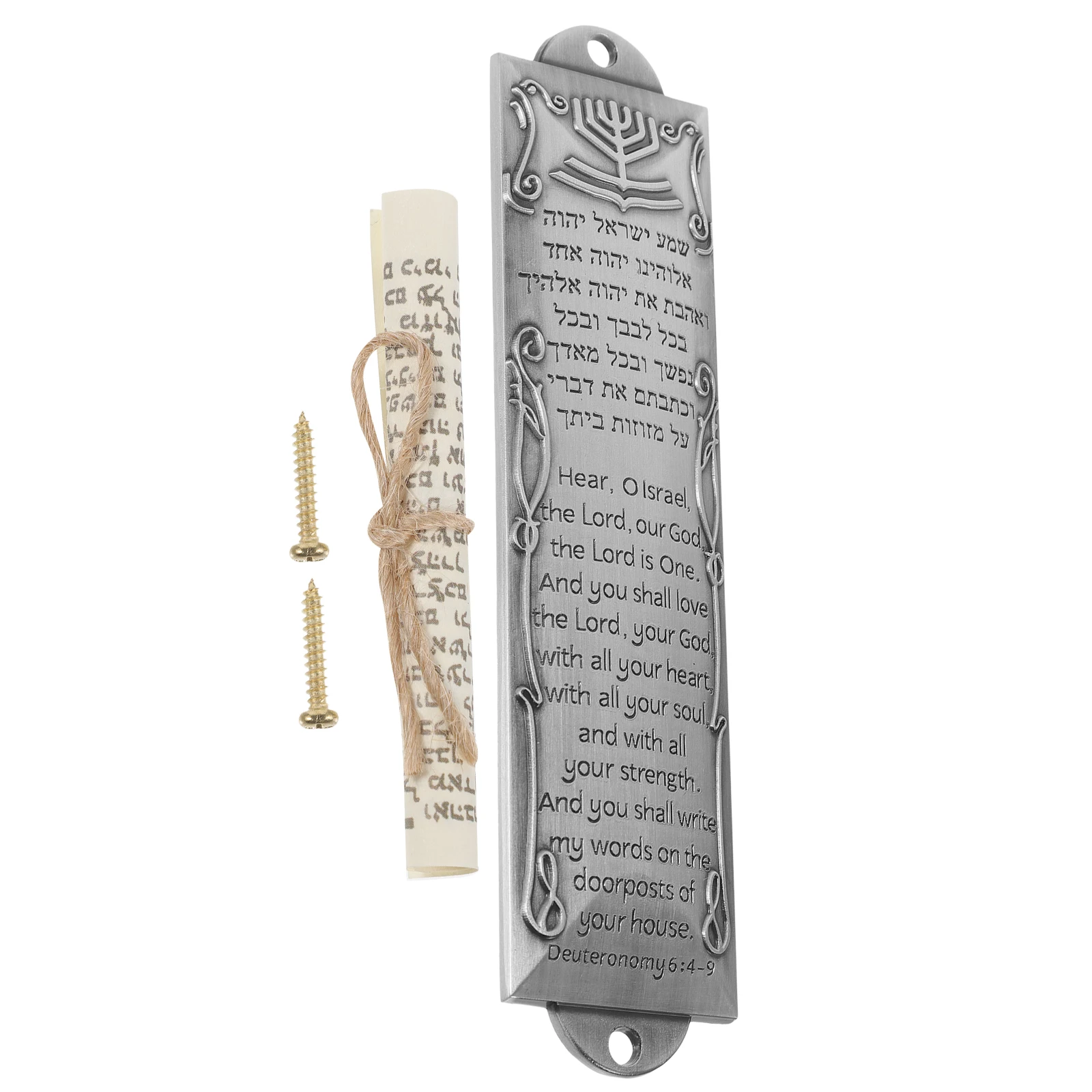 Metal Mezuzah Ornament Vintage Mezuzah Plaque Adornment Decorative Mezuzah Decor Retro Letter Hanukkah Religious Decor Gift