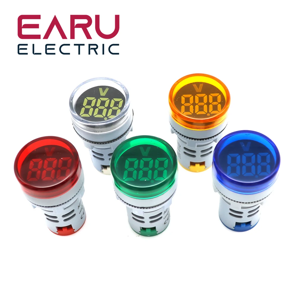Green AC60 500V Mount Round LED Display Digital Voltmeter Panel Indicator Lamp Light AC Voltage Meter