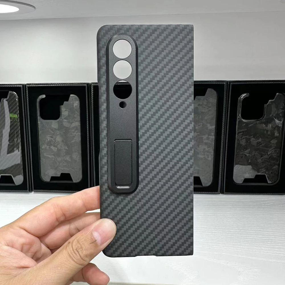 For Samsung Galaxy Z Fold 4 Brackets Luxury Carbon Fiber Matte Shockproof Bumper Ultra Thin Hard Cover For Z Fold4 Br