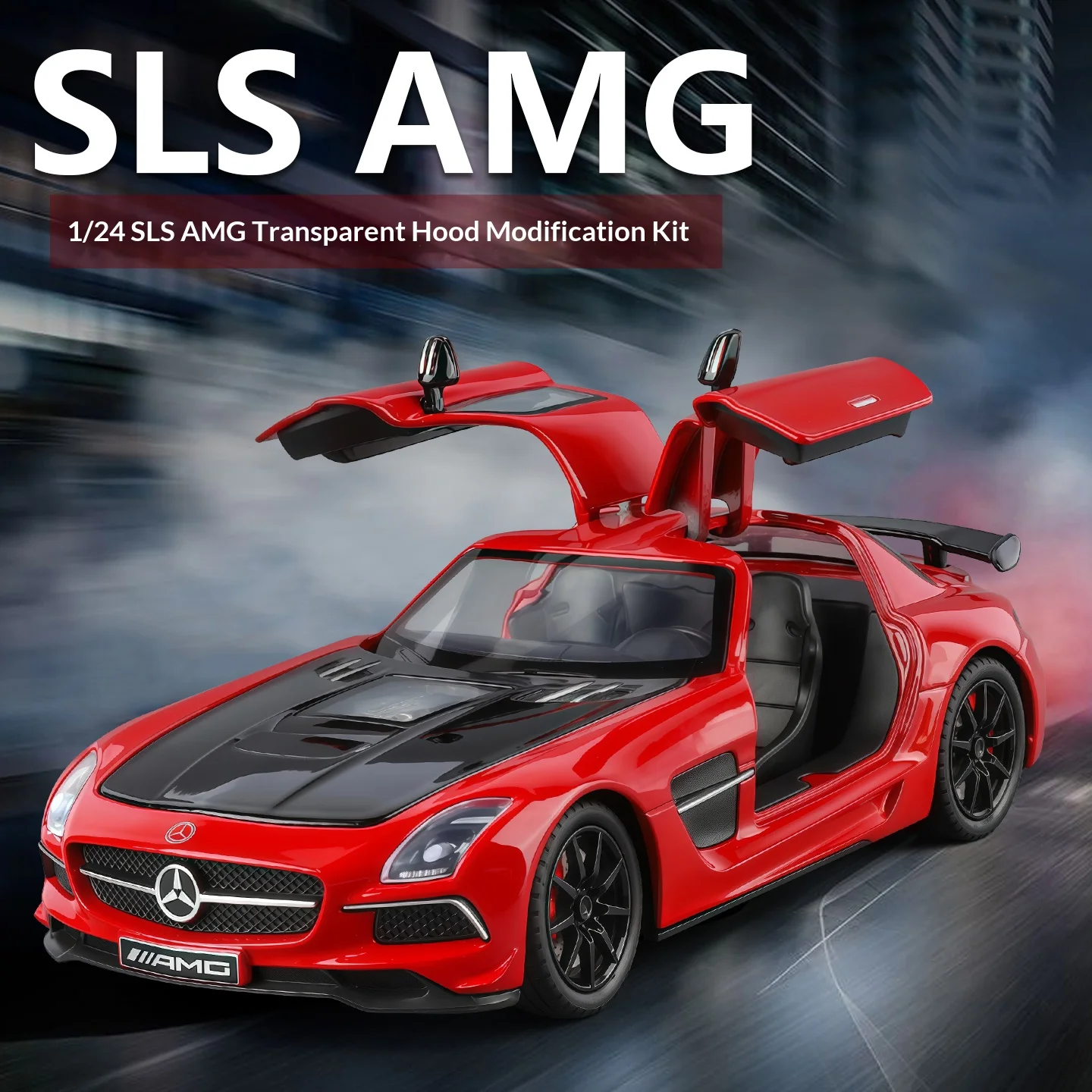 

Модель купе SLS-AMG из литого под давлением сплава, масштаб 1/24, с имитацией звука и света, прозрачным капотом, игрушка для мальчиков.
