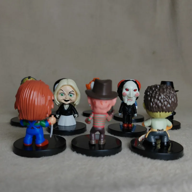 10pcs/set High Quality Horror Movie Characters V for Vendetta Chucky Freddy Jason Scary Saw PVC Action Figures Toys