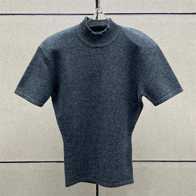 Damski sweter Nowy elastyczny, dzianinowy, dopasowany krótki rękaw, idealny na zimę 2025, 100% wełna, golf, damski pulower z golfem.