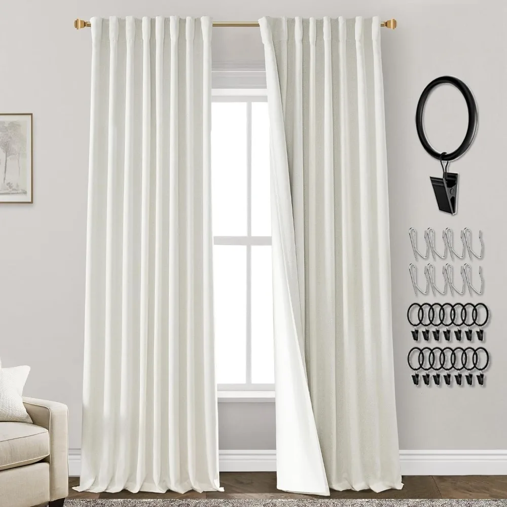 

104 Inch Long Blackout Curtains 2 Panel Set,Pleated Linen Black Out Back Tab Drapes for Living Room,105 Inch Length