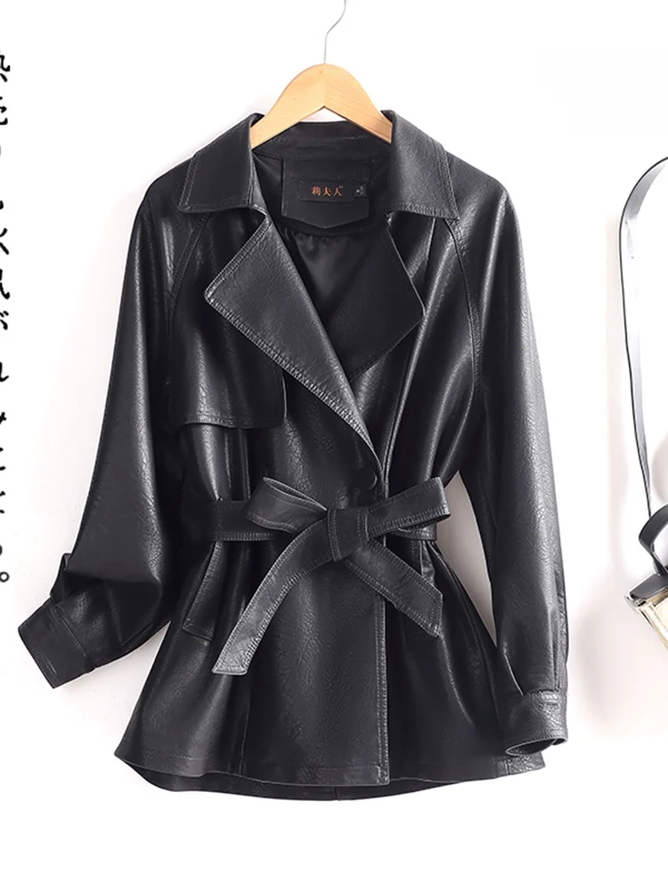 

Ning Genuine Leather Jaet Women's ort Sle Autumn Winter New Arrival Faion Sensation eepskin Bla Biker Jaet