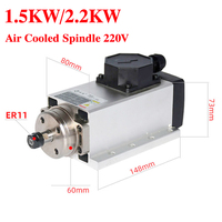 CNC Air Cooled Square Spindle Motor 1.5KW 2.2KW ER11 ER20 Chuck 1500W 2200W Air Cooling 220V For CNC Router Engraving Machine