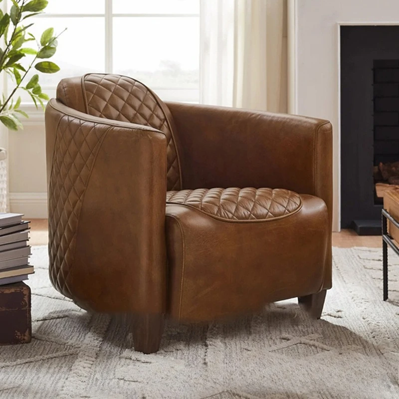 living room creative leather American retro single sofa leisure chair villa