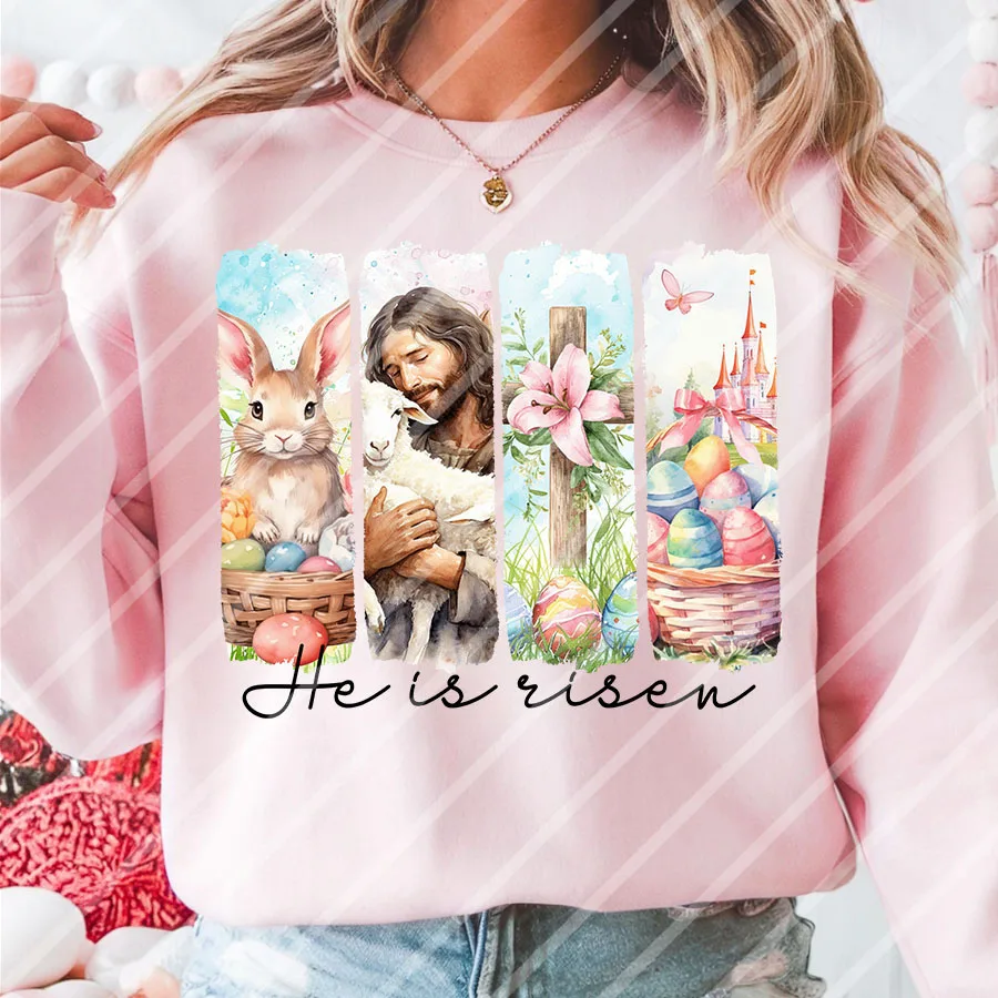 عيد الفصح هو صعود يسوع الأرنب DIY بها بنفسك الحديد على نقل الحرارة ملصق مائي تي شيرت بلوزات حقيبة الملابس النسيج ديكور الحفلات
