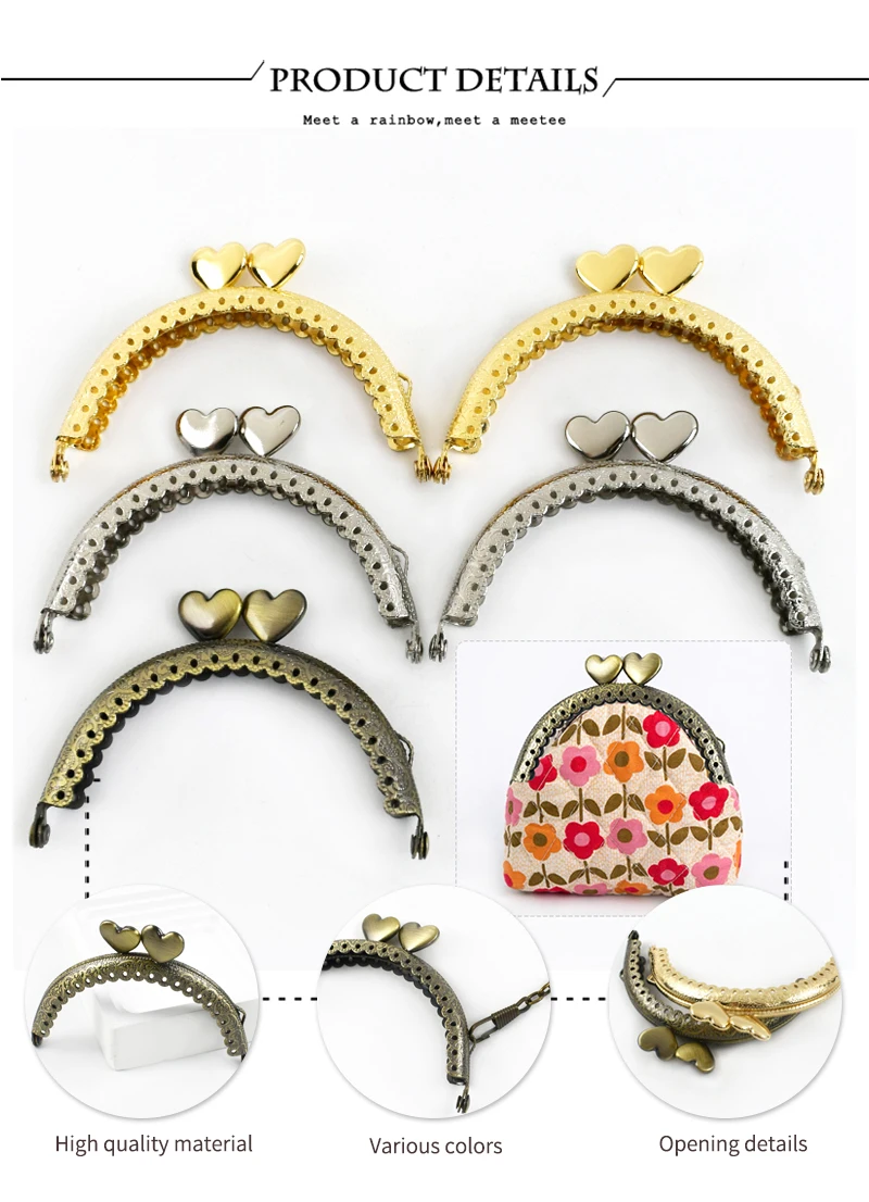 1/2/5/10Pcs 85mm Embossed Metal Purse Frame Mini Coin Bags Handle Handmade Wallet Kiss Clasp DIY Sewing Brackets Bag Accessories