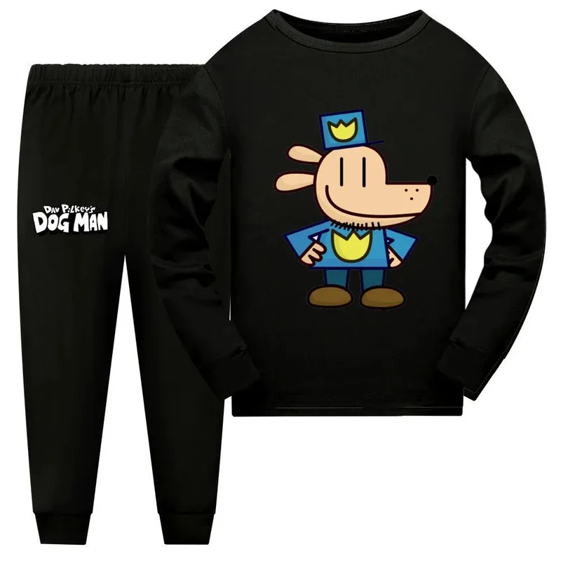 Perro hombre niños pijamas camisa de manga larga pantalones 2 uds dibujos animados Dogman ropa de dormir niños pijamas de otoño para niña niño trajes de bebé