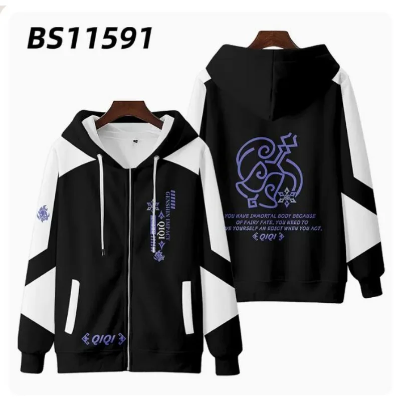 Genshin Impact Qiqi 3D Print Zip Up Vrouwen/Mannen Hoodie Sweatshirt Streetwear Hip Hop Qi Qi Cosplay Rits Hooded jas Bovenkleding