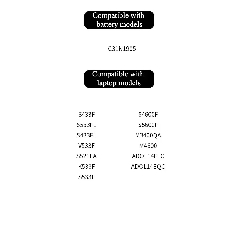 11.55V 4335mAh New C31N1905 Laptop Battery for ASUS VivoBook  S15 S14 K533F S533FL S433FL S521FA  V533F S433 M433 S533 S533EQ