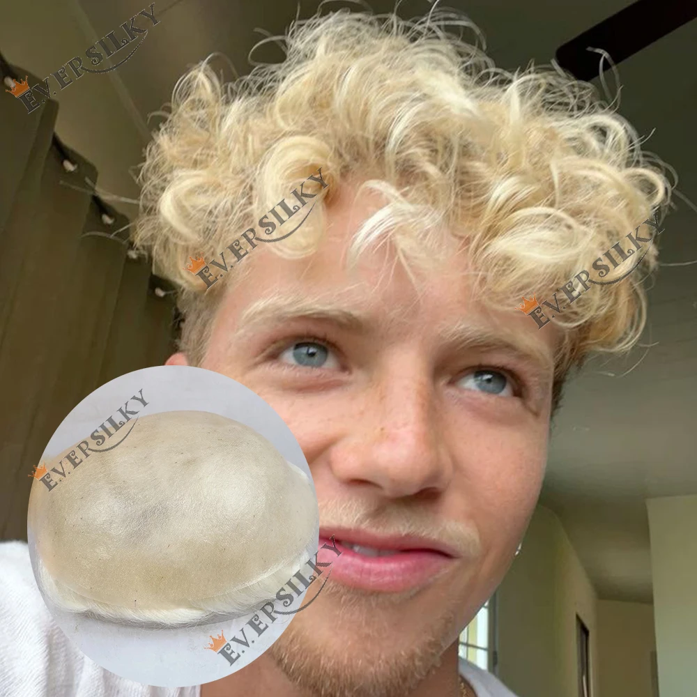 Unentdeckbare 28mm Locken # 550 1b80 Grau-Blond Micro 0,06mm Skin Vloop Echthaar-Toupet für Männer, Haarprothese, Haarteil – Detail 9