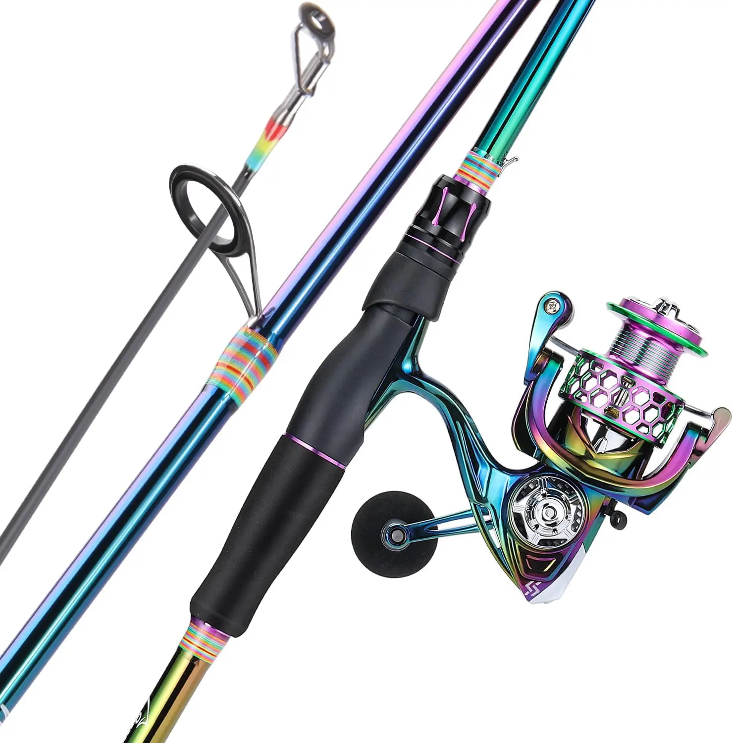 

Spinning Fishing Reel Rod Combo, Two Pieces Colorful Poratble Light Weight Fishing Rod with Powerful Fishing Gear for Freshwater