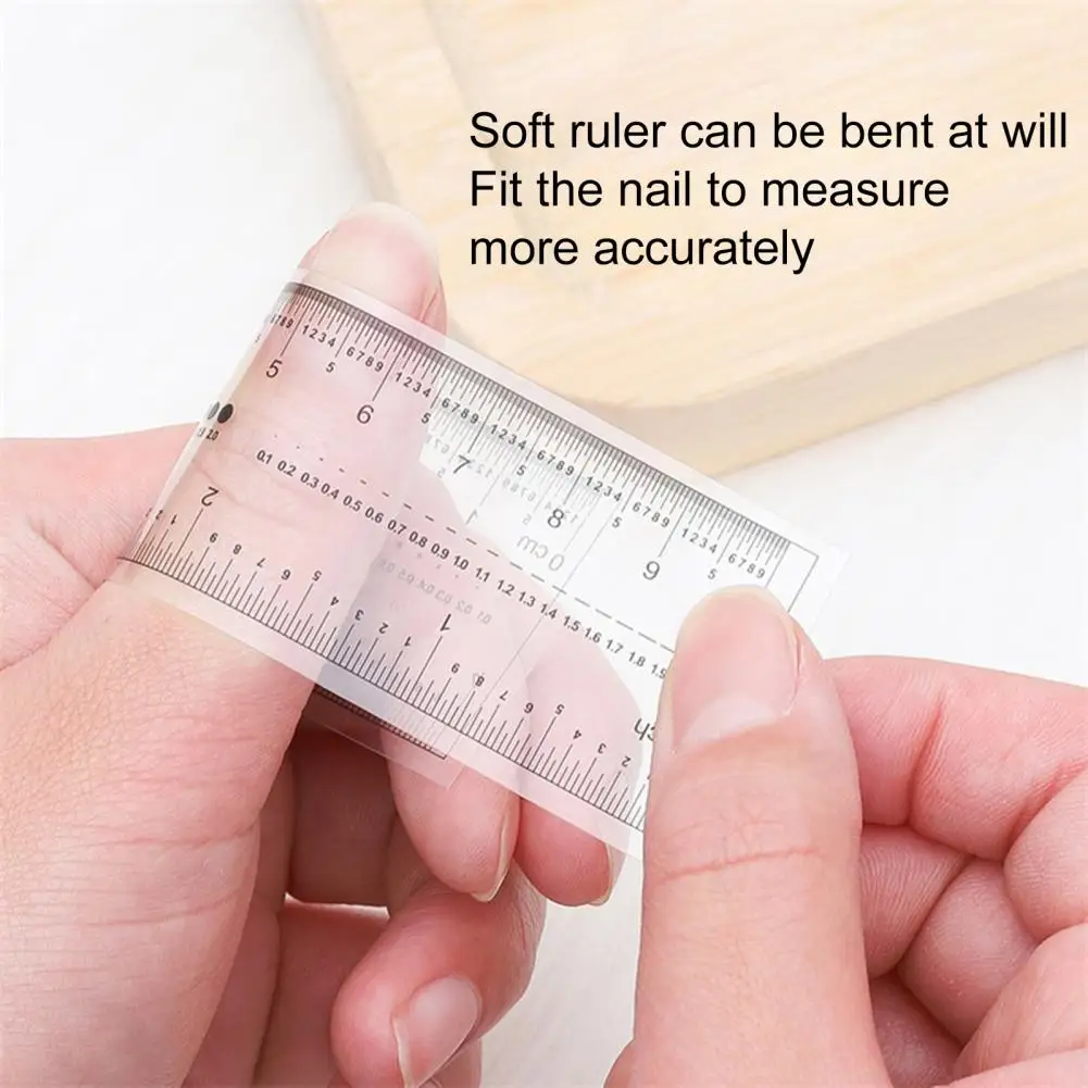 10Pcs Nail Ruler Dual Scale Markings Clear Printing Super Soft Flexible Nail Drill Measuring Tool Nail Art Ruler