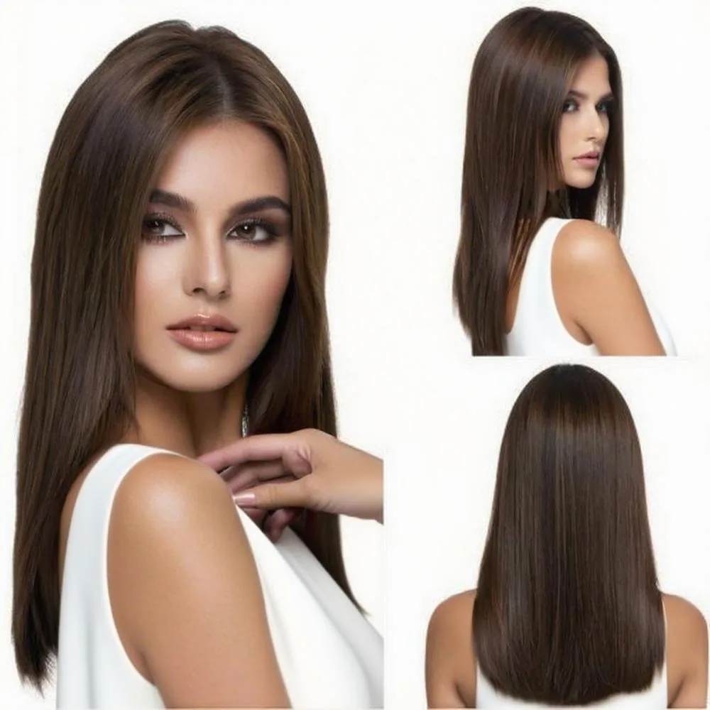 Female Middle School with Bangs Medium Length Straight Hair Shoulder Length Wig African European Fashion Wig Daily Use Cover