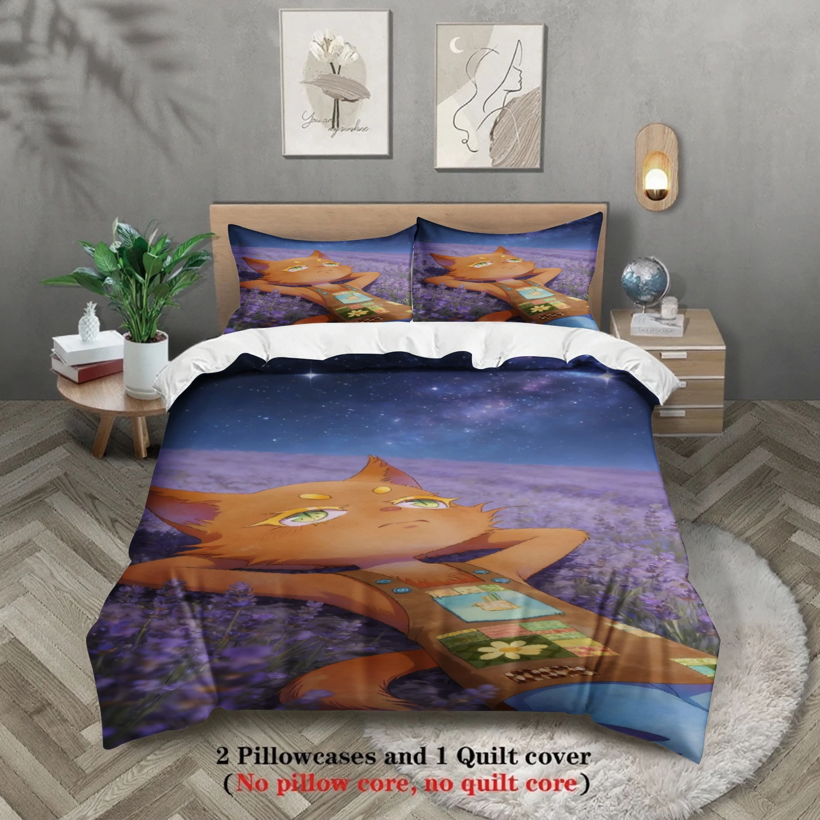 Queen Size Bedding Set Softville Cozy Town Cute Fern the Quilt Fox With Duvet Cover & Pillowcase For Children's Bedroom Decor