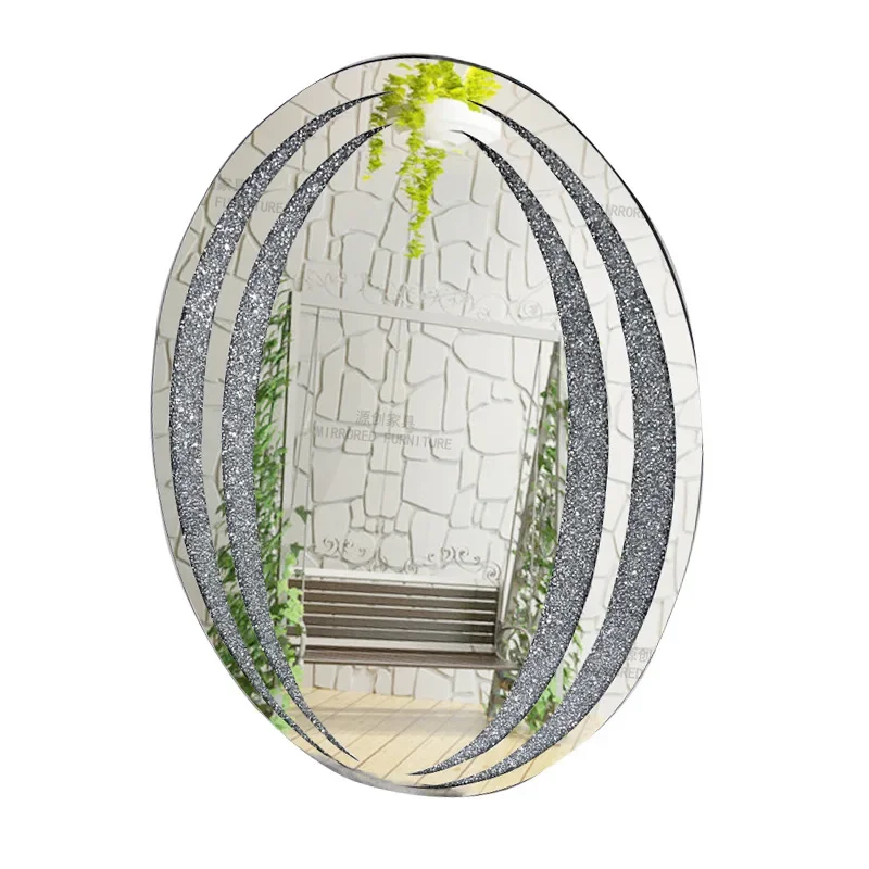 Glass mirror affixed with diamond oval decorative wall mirror living room bathroom bedroom HD makeup hanging mirror.