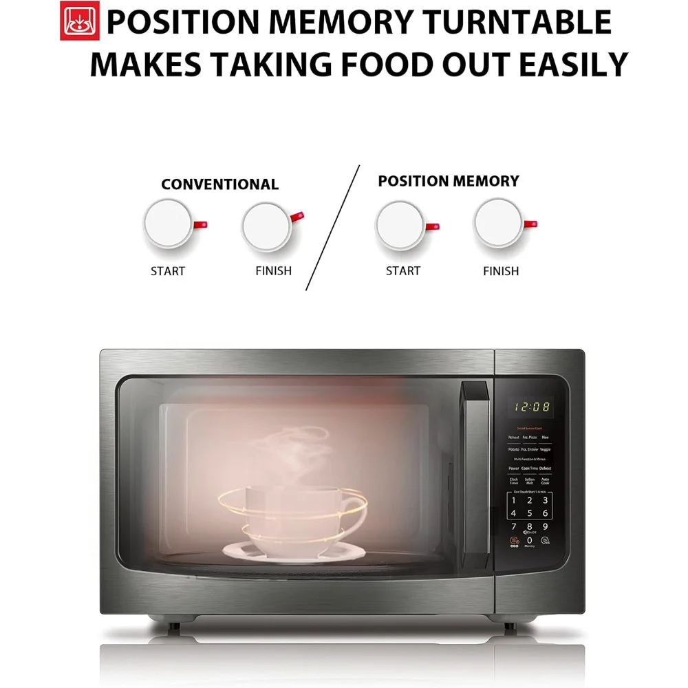 Oven Microwave dengan Sensor pintar dan posisi meja putar memori, 1.6 Cu.ft 13.6 inci meja putar dapat dilepas, oven Microwave Desktop