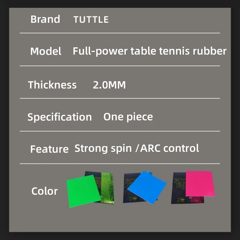 TUTTLE-Borracha Colorida De Ténis De Mesa, Alta Densidade, Esponja Elástica, Potência Total, Acessórios