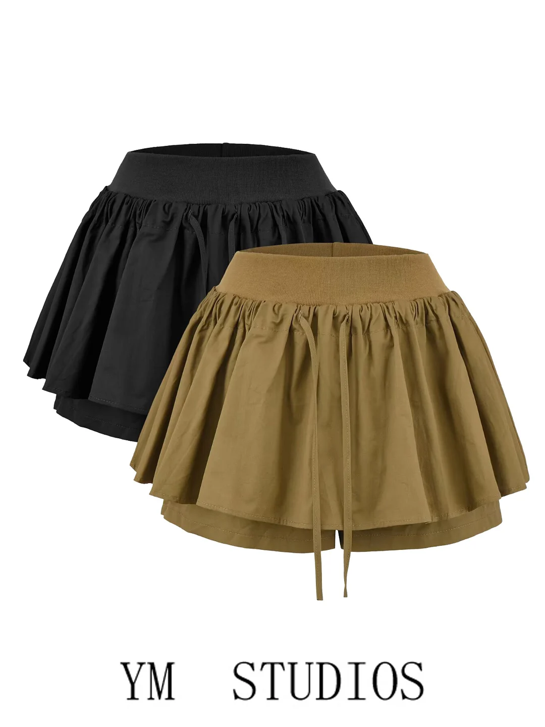 Ballet Style High Waist Drawstring A-Line  Skirt Women's Short Anti-Light Walking Shorts Younging Skirts Cotton Blend