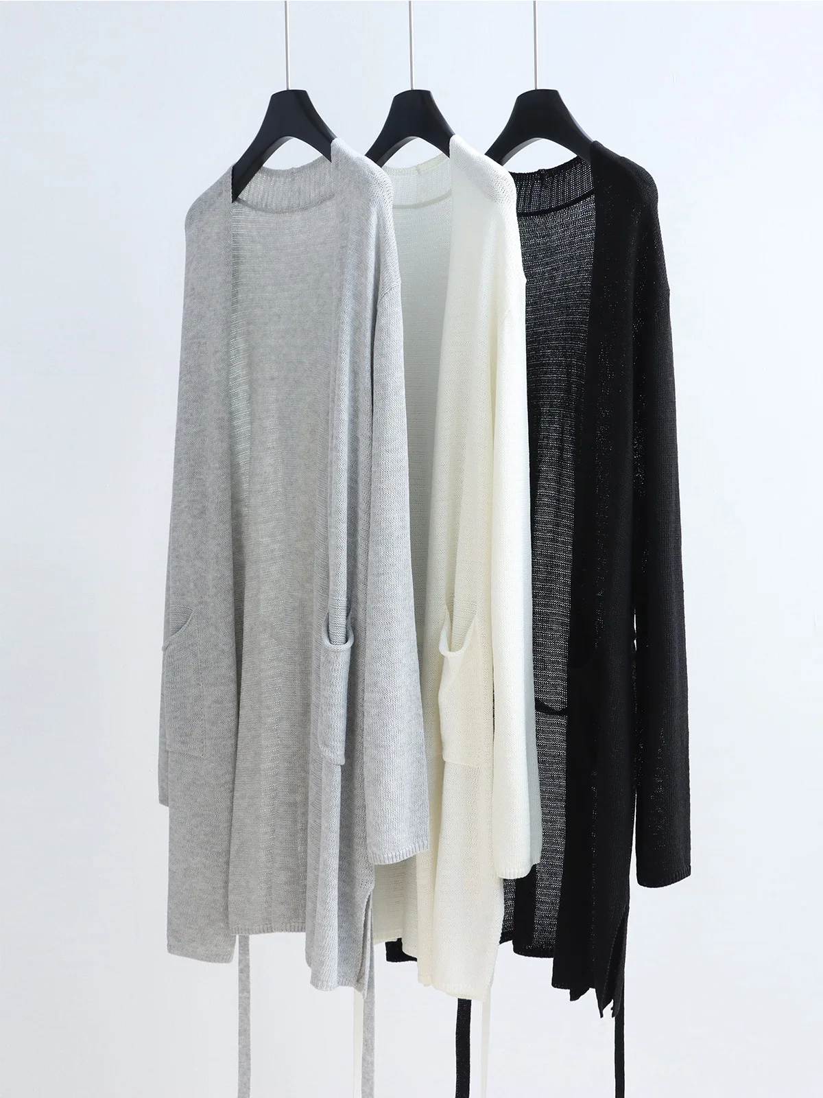 

Dave&di Linen Medium To Long Cardigan With Lazy Button Free Waistband Shawl Spring And Summer Long Sleeved Air-conditioned Shi