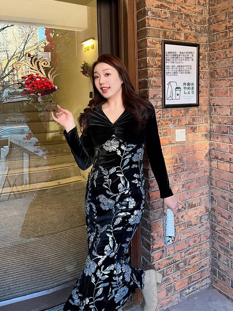 

Velvet Long Dr Slimming Waist Design for plus Size Women Spring New Sle Commute Faion High Waist A-Line Skirt