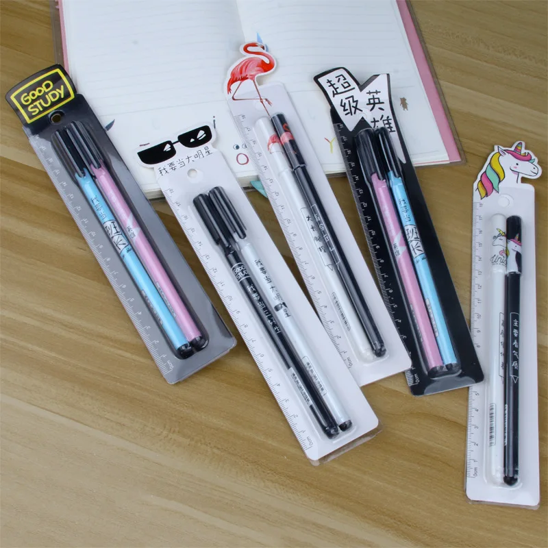 24 Pcs (12 Set) Creative Text Gel Pens Set Black Signature Student School Cute Stationery Pen