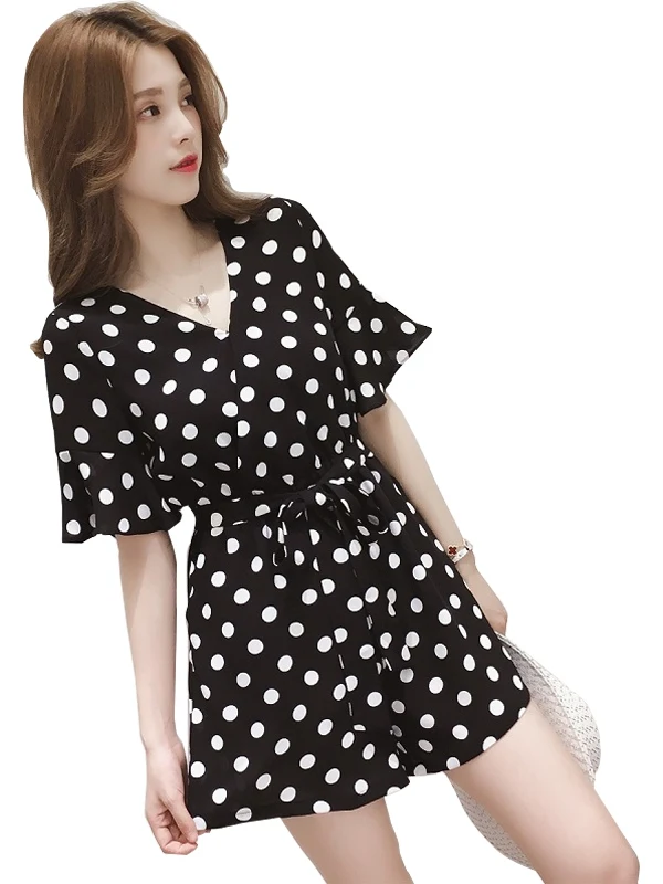 Polka Dot  Summer Kimono for Women High Waist Slim Fit Korean Sle Loose Wide Leg ort Pants Trendy Ensemble