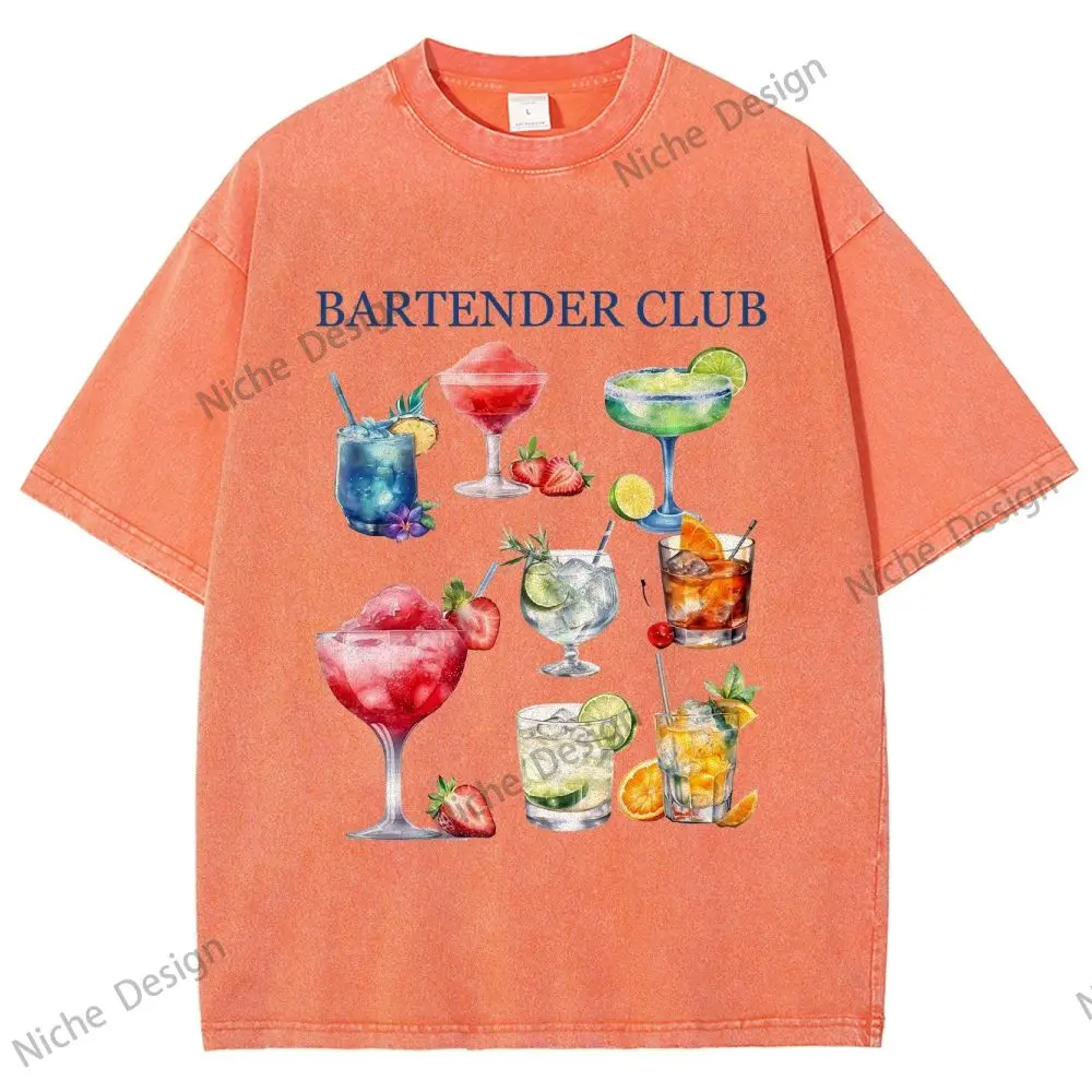 

Bartender Club Vintage Unisex T-Shirt Cocktail Party Gift High Quality Cotton Cocktail Print Ladies Tops T-Shirt
