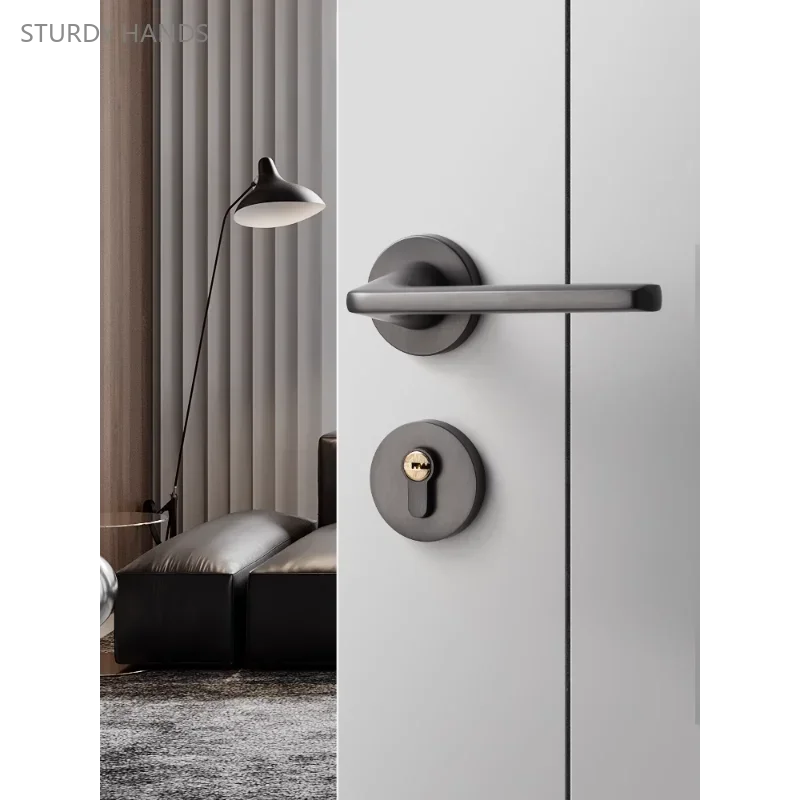 

1PCS aluminum alloy bedroom silent door lock minimalist indoor wooden door split handle lock with key included 35-45mm