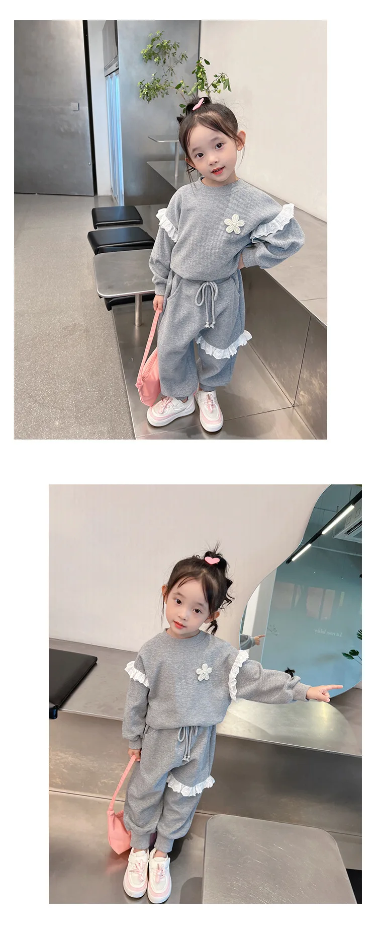 Koreanisches Herbst-Set für Mädchen: Süßes Langarm-Oberteil + Hose, Lässiges Sportliches Vielseitiges Trendiges Zweiteiler-Set für Kinder – Detail 8