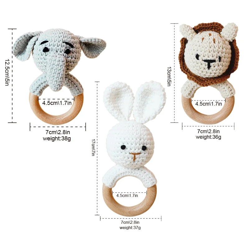 Crochet Brown Rabbit Rattle, Cute Shape Attracts Baby's Attention, Built-in Bells, Shaking When A Pleasant Bell