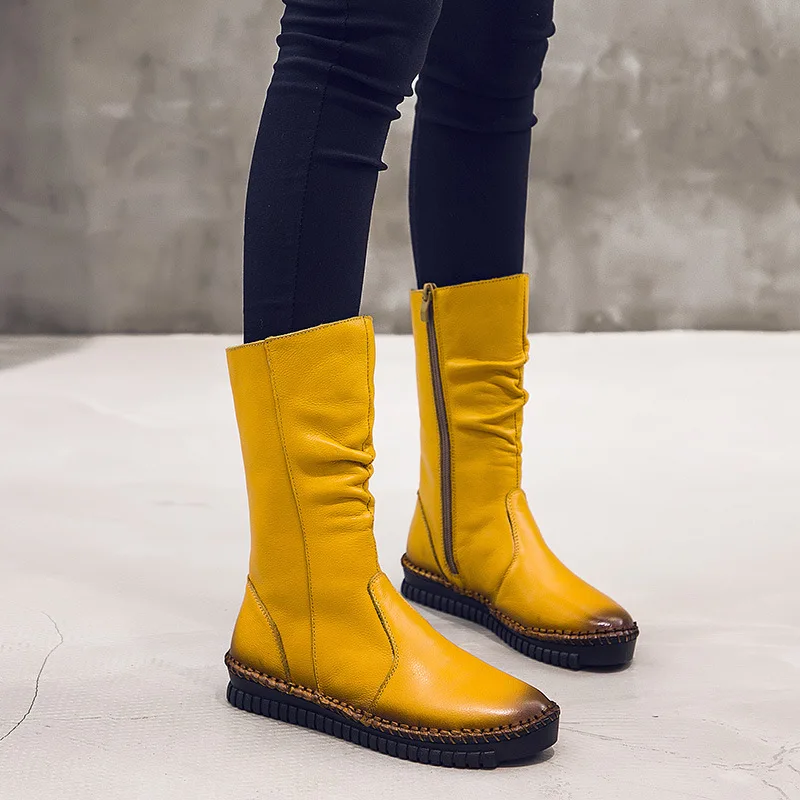 New Fashion Women Boots Genuine Leather Winter Flat Boots Women Handmade Cow Leather Shoes Woman botines mujer 2025 WSH3437 image 6