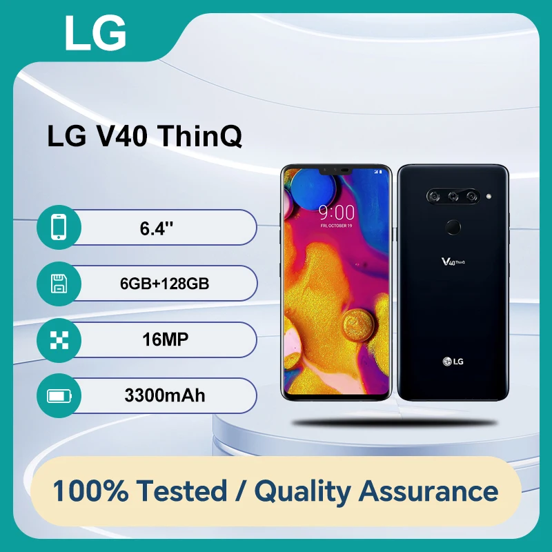 بصمة LG V40 ThinQ V405/V405EMW أصلية غير مقفلة 6.4 بوصة 16 ميجابكسل أندرويد 8.1