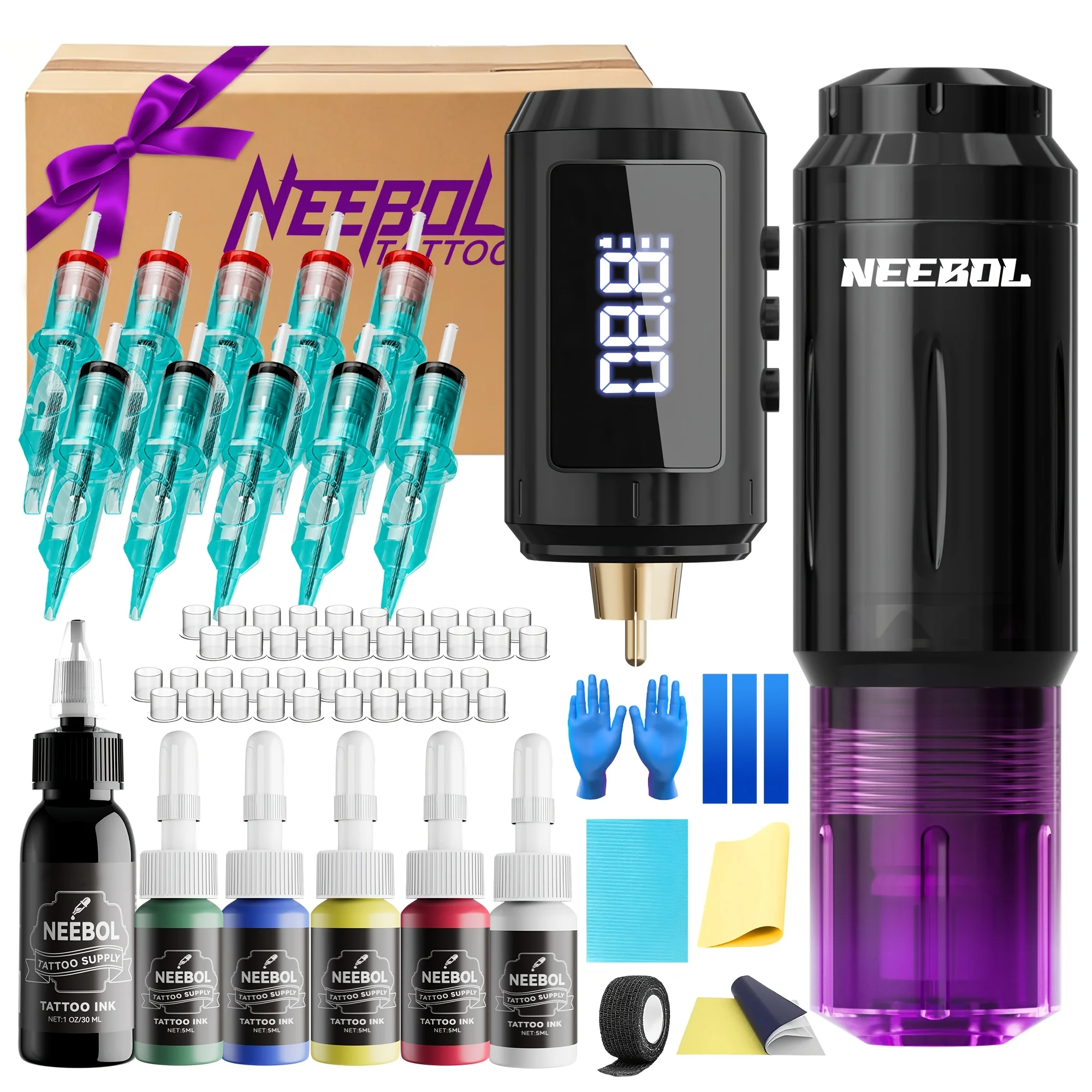 

Neebol Tattoo Gun Kit Complete Set with Full Tattoo Supplies, Ultra lightweight Rotary Tattoo Machine With 1600mAh Battery, 10 Tattoo Needles, Extra Black Ink, Cordless Tattoo Pen Wireless, Translucent Design, Body Art Makeup Gift For Beginners & Artists