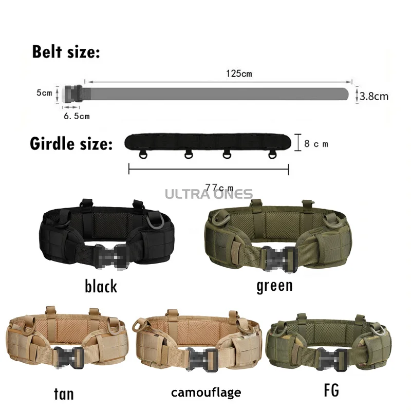 Tactical Padded Belt Airsoft Shooting Combat Molle Soft Belts Training Hunting Climbing Breathable Adjustbale Waistband