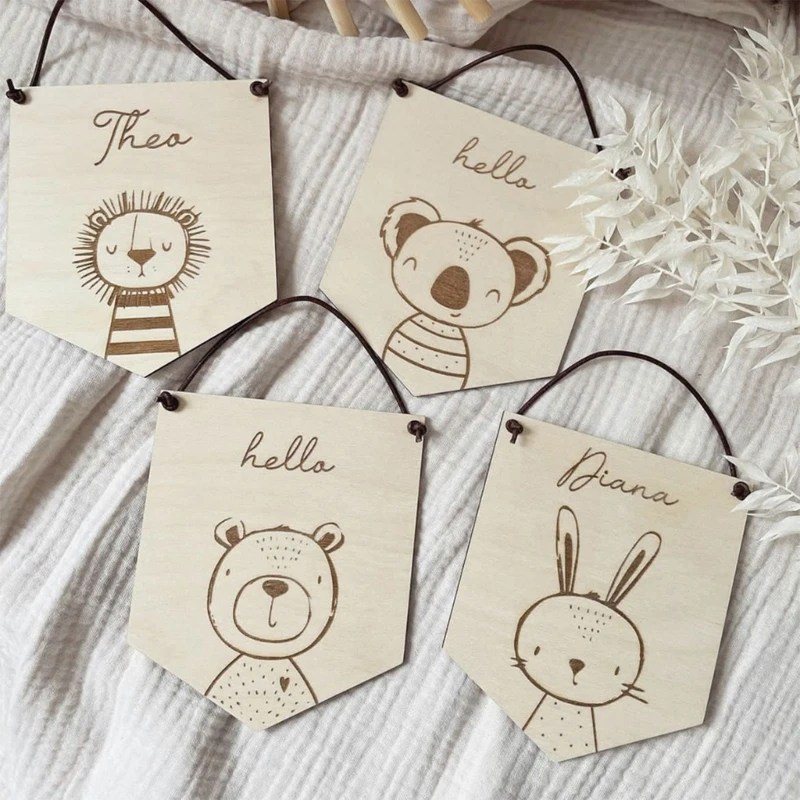 

Cute Animals Wooden Banners Flags Kids Room Decoration Wall Hanging Garlands Baby Shower Party Bunting Nursery Decor Photo Props