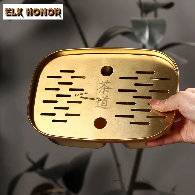 ZAEYORIA Square Stainless Steel Kungfu Tea Tray Water Storage Household Outdoor Portable Tea Tray Tea Set Dry Brewing Table
